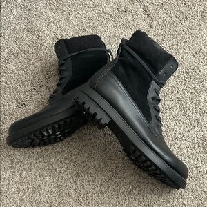 Calvin Klein Black Leather and Suede Lace-Up Boots